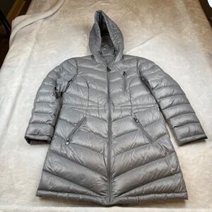 Curations Caravan Women's Gray Down Puffer Coat‎ Hooded Lightweight Medium